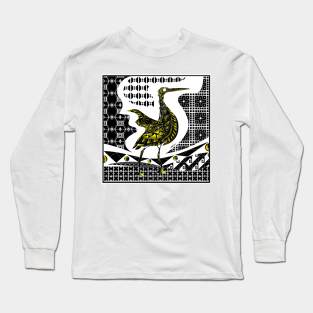 talavera egret bird ecopop in tribal wallpaper of porcelain art Long Sleeve T-Shirt